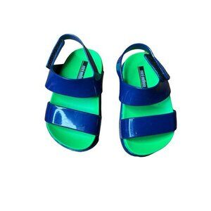Mini Melissa Hook and Loop Royal Blue and Green Kids Sandals Size 5